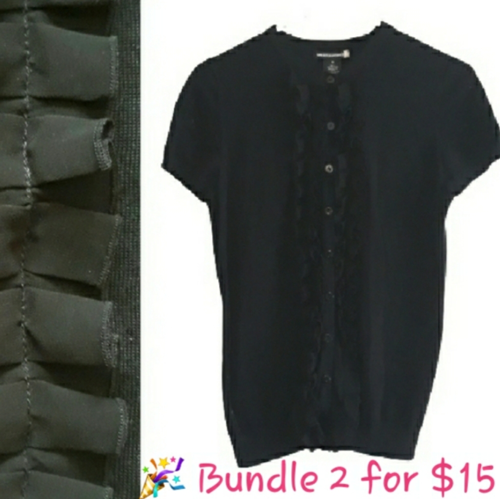 Sweaterworks Black Ruffle Cardigan - Size Medium Short Sleeve Sweater